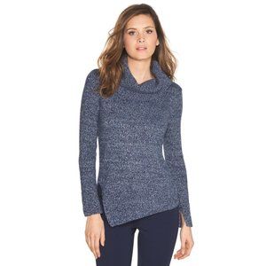 Womens Size Small White House Black Market Blue Silver Marled Cowl Neck Sweater